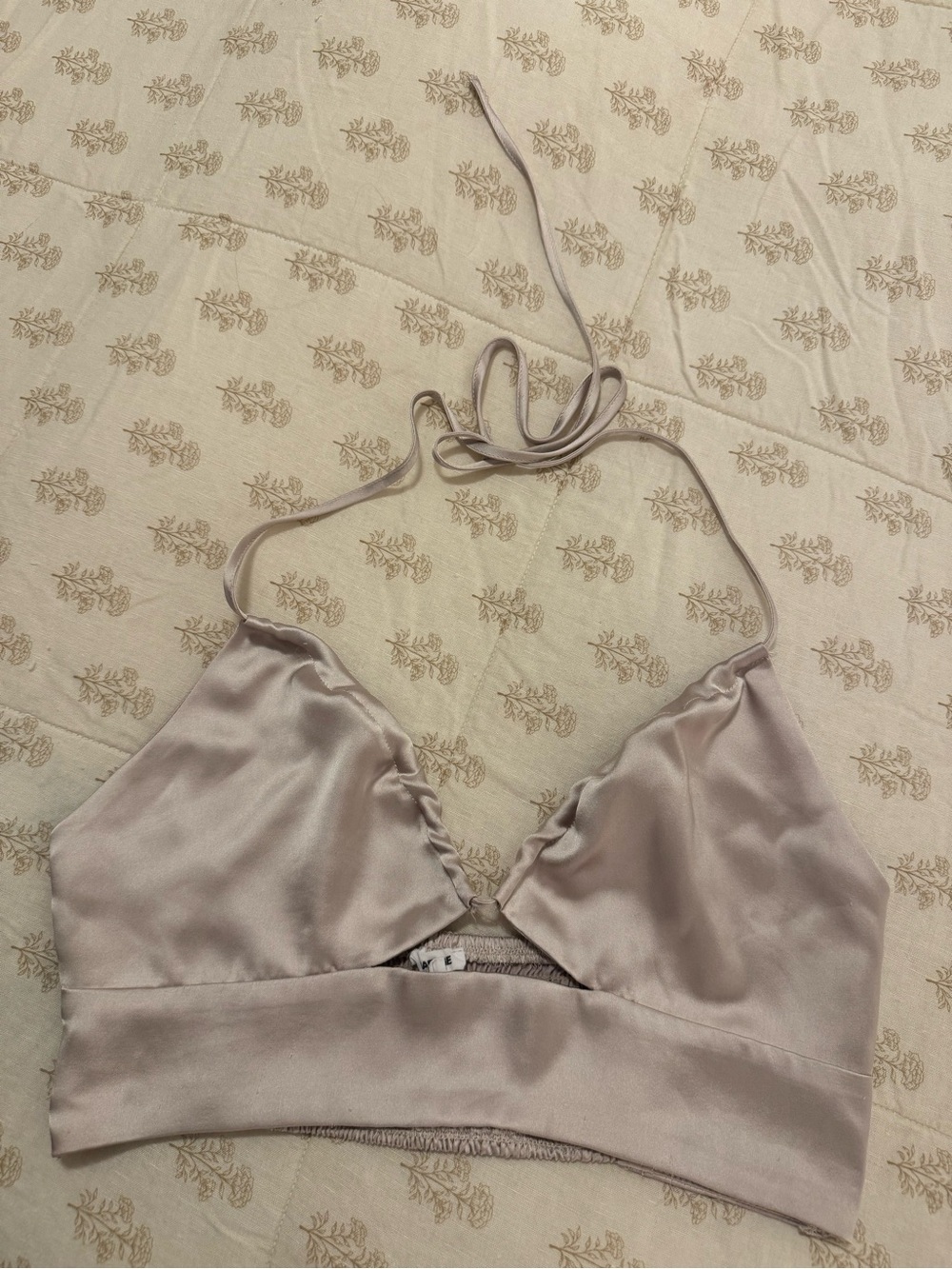 American Eagle Outfitters Satin Halter Bralette in Light Taupe